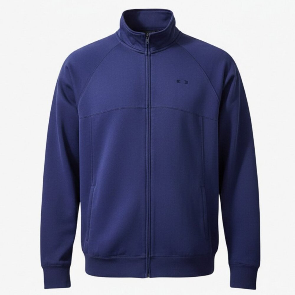 Oakley Men's Full Zip Jacket Size 2XL Blue Polyester Blend Mock Neck Thumb Holes